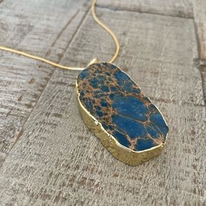 Gold Plated Blue Pendant Necklace